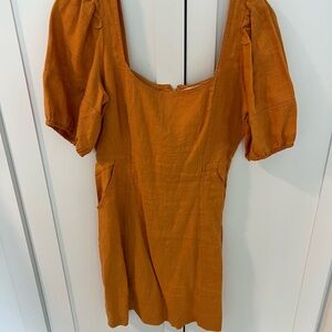 Madewell Orange Puff Sleeve Dress